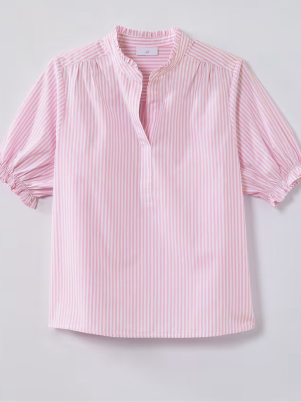 J Jill Ruffled Cotton Poplin Top Size Small 6-8 Rose Pink White Stripe Pullover